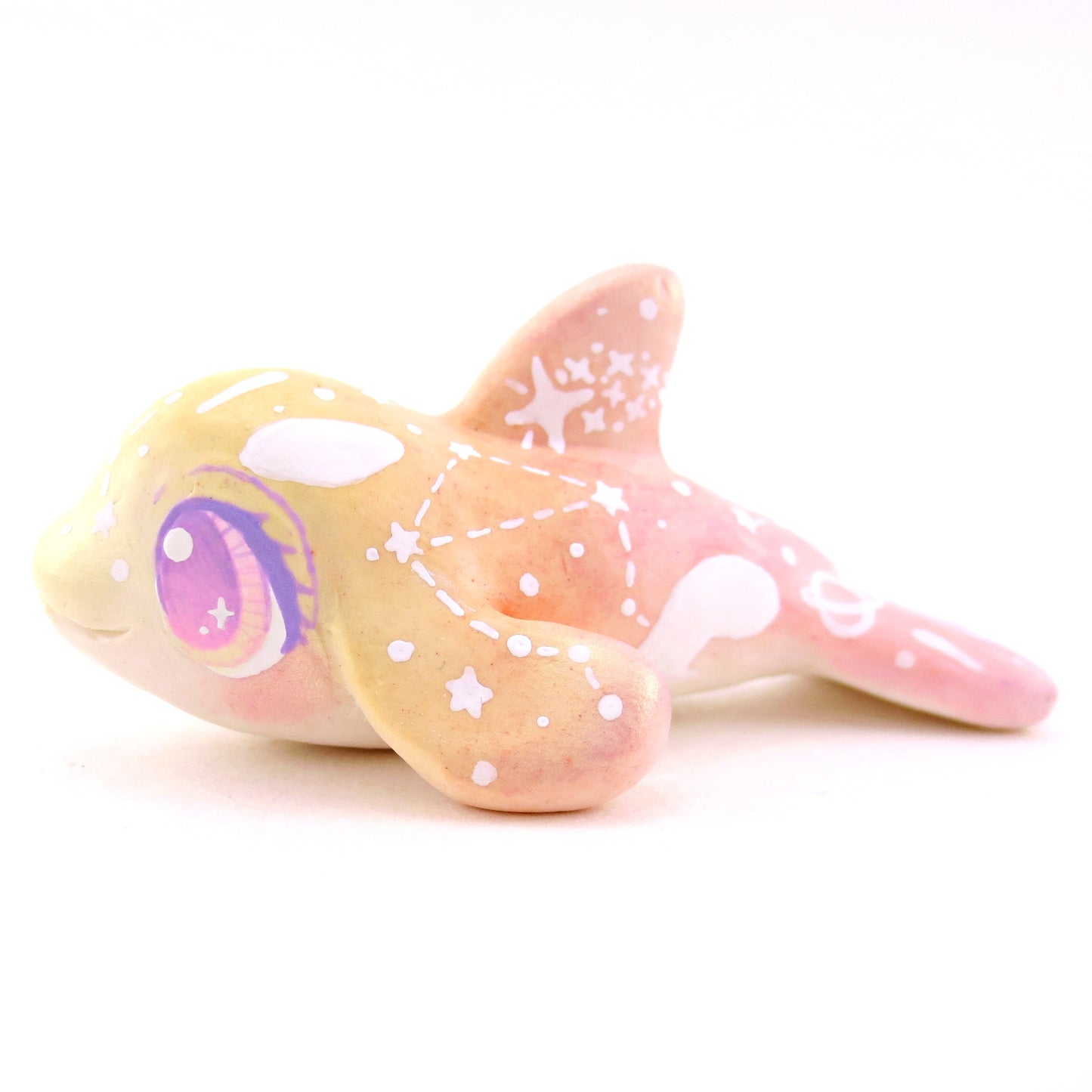 Peachy Ombre Constellation Orca Figurine - Polymer Clay Celestial Sea Animals