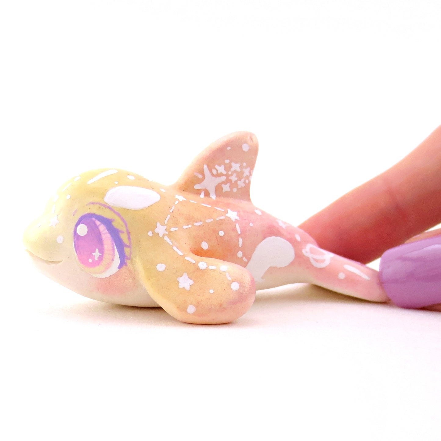 Peachy Ombre Constellation Orca Figurine - Polymer Clay Celestial Sea Animals