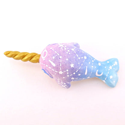 Purple/Blue Ombre Constellation Narwhal Figurine - Polymer Clay Celestial Sea Animals