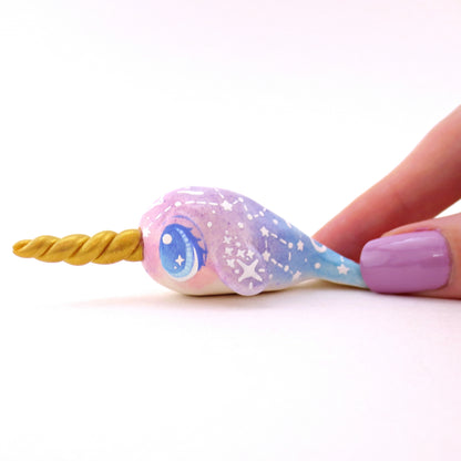 Purple/Blue Ombre Constellation Narwhal Figurine - Polymer Clay Celestial Sea Animals