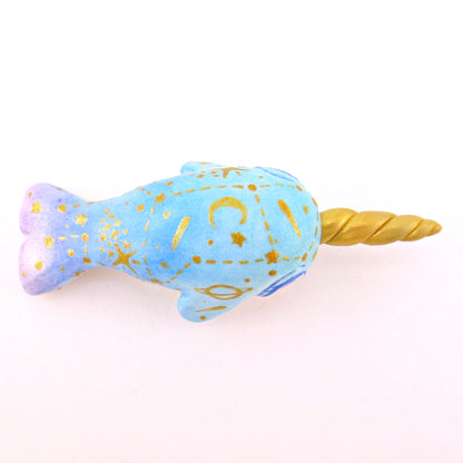 Green/Blue/Purple Constellation Narwhal Figurine - Polymer Clay Celestial Sea Animals