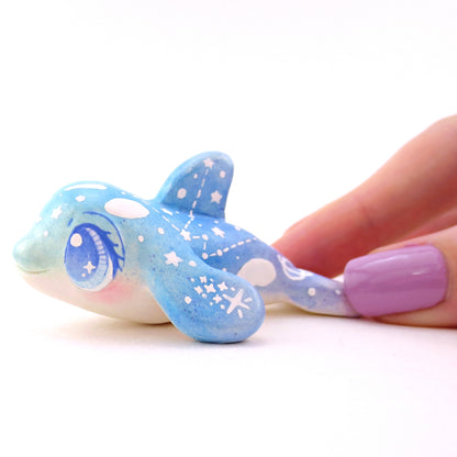 Green/Blue/Purple Constellation Orca Figurine - Polymer Clay Celestial Sea Animals