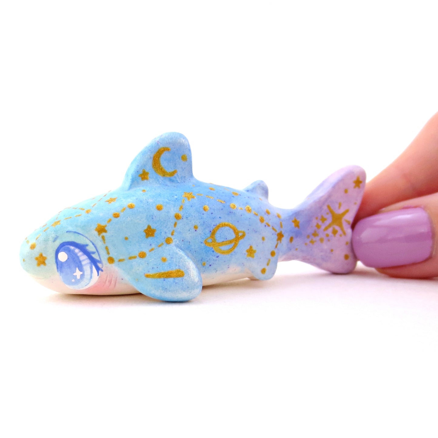 Green/Blue/Purple Constellation Tiger Shark Figurine - Polymer Clay Celestial Sea Animals