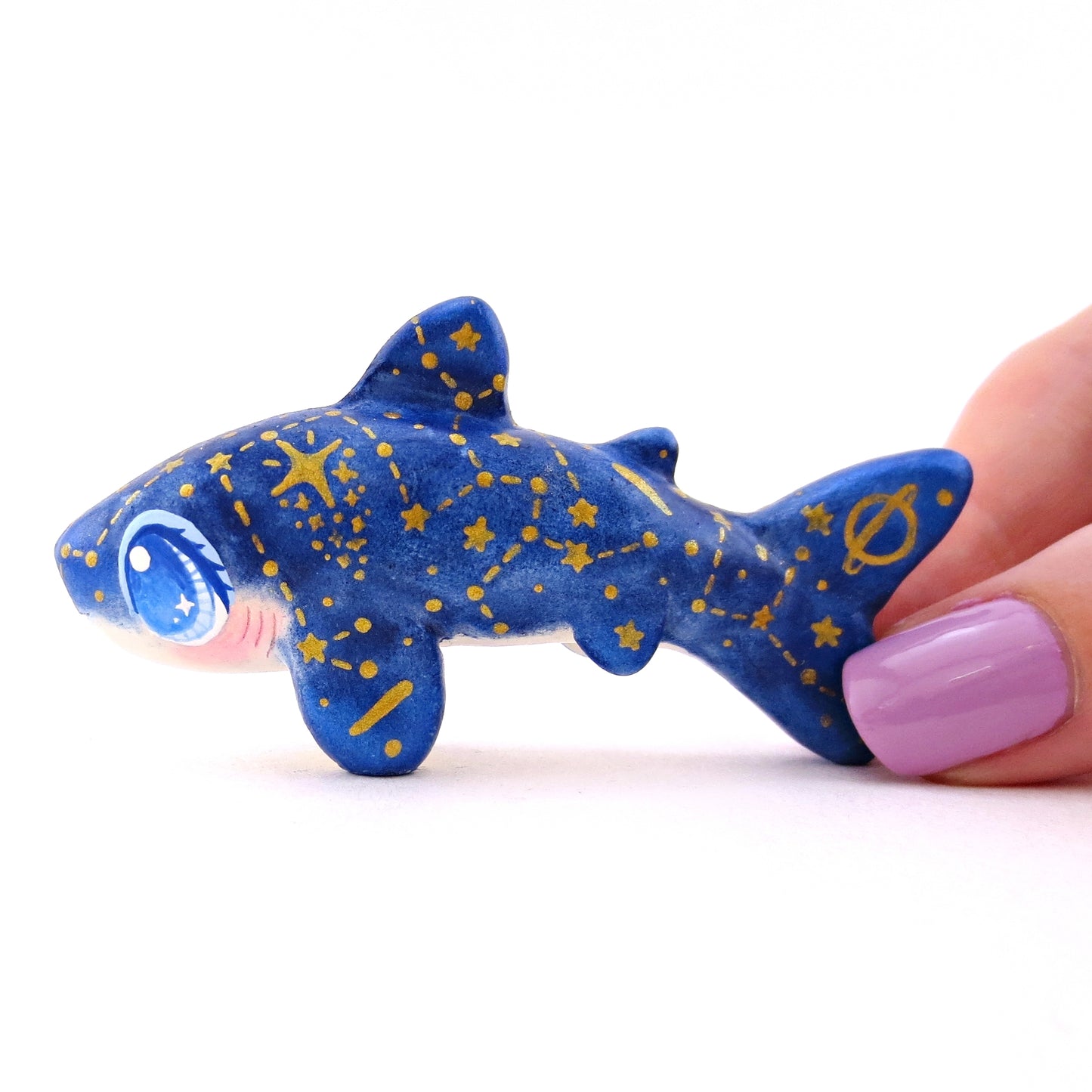 Dark Blue Constellation Shark Figurine - Polymer Clay Celestial Sea Animals