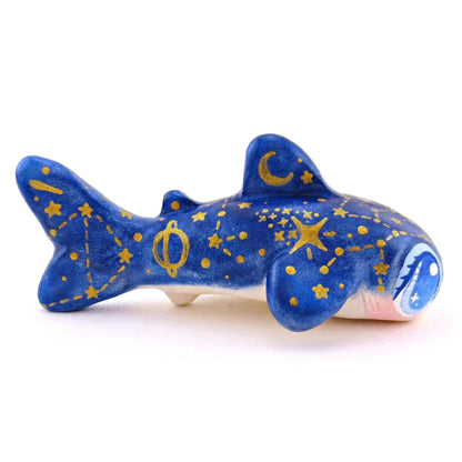 Dark Blue Constellation Whale Shark Figurine - Polymer Clay Celestial Sea Animals