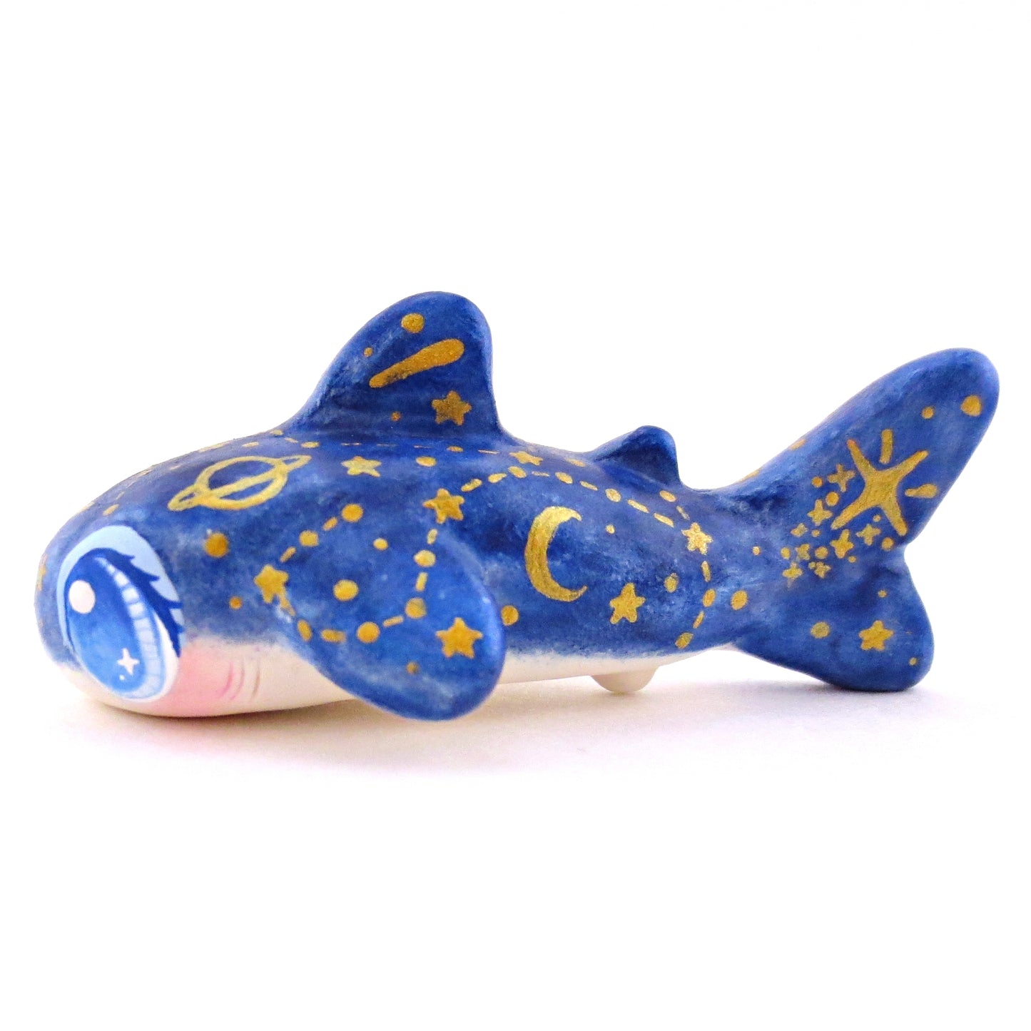 Dark Blue Constellation Whale Shark Figurine - Polymer Clay Celestial Sea Animals