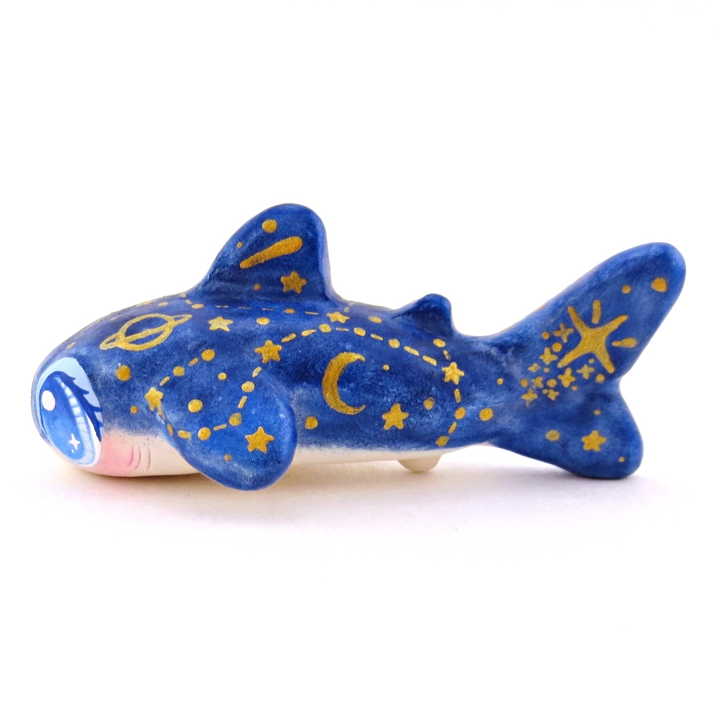 Dark Blue Constellation Whale Shark Figurine - Polymer Clay Celestial Sea Animals