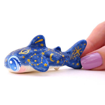 Dark Blue Constellation Whale Shark Figurine - Polymer Clay Celestial Sea Animals