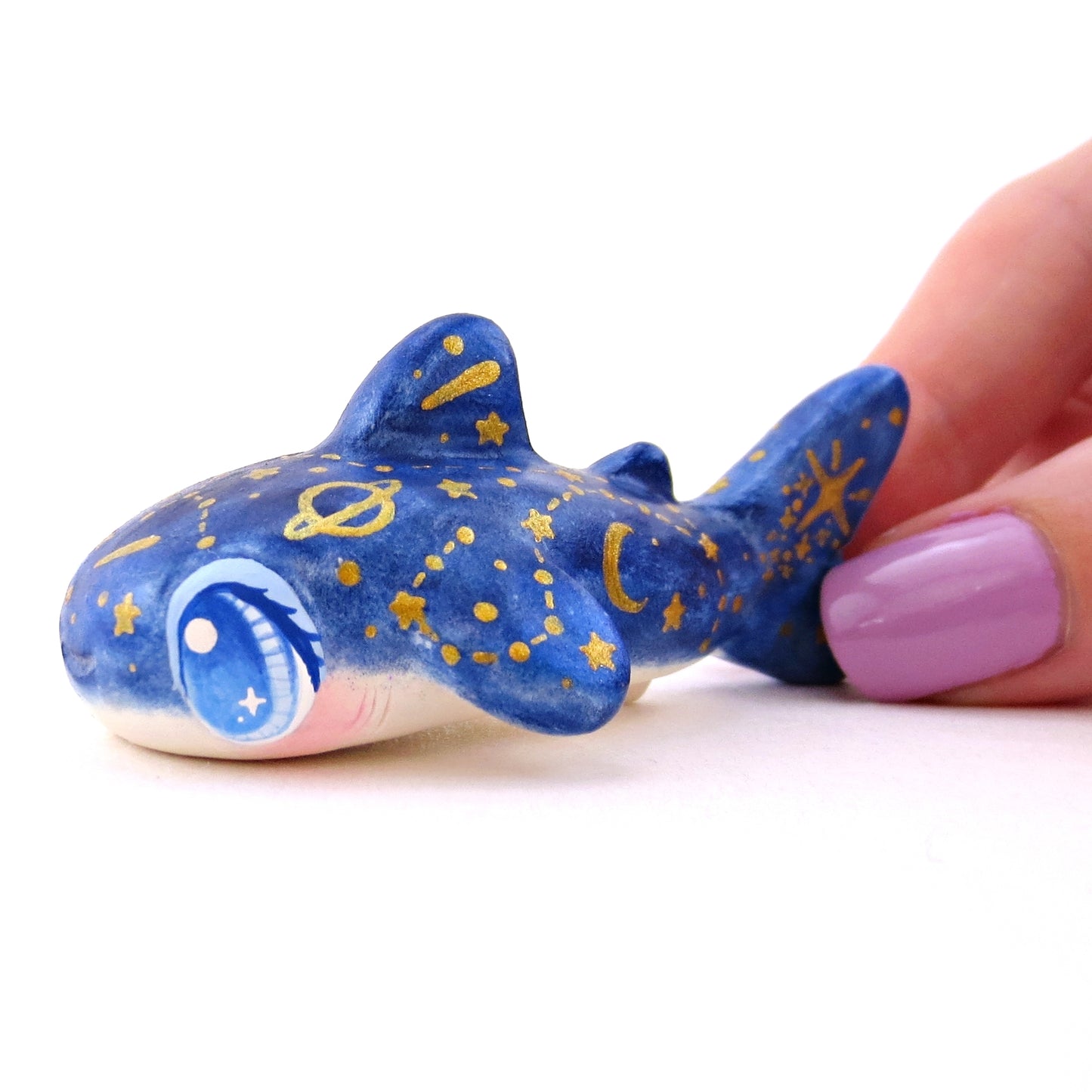 Dark Blue Constellation Whale Shark Figurine - Polymer Clay Celestial Sea Animals