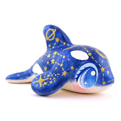 Dark Blue Constellation Orca Figurine - Polymer Clay Celestial Sea Animals