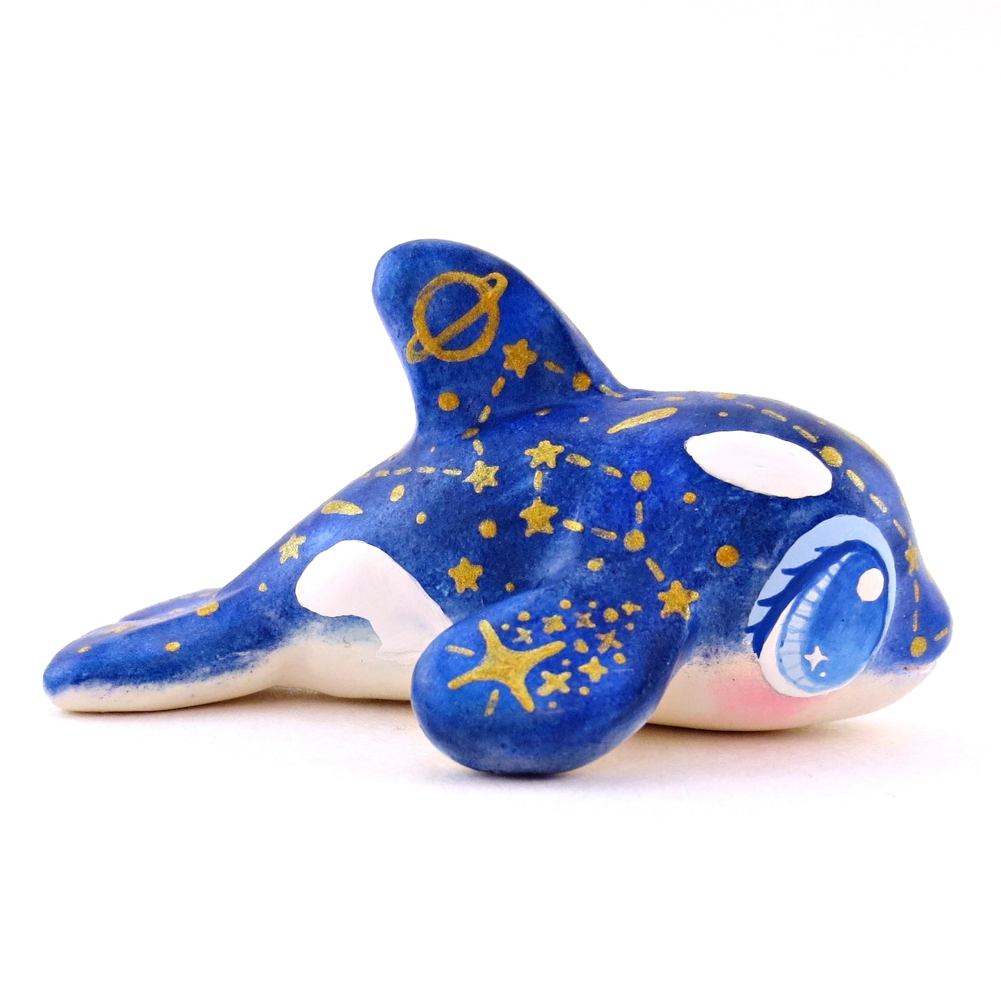 Dark Blue Constellation Orca Figurine - Polymer Clay Celestial Sea Animals