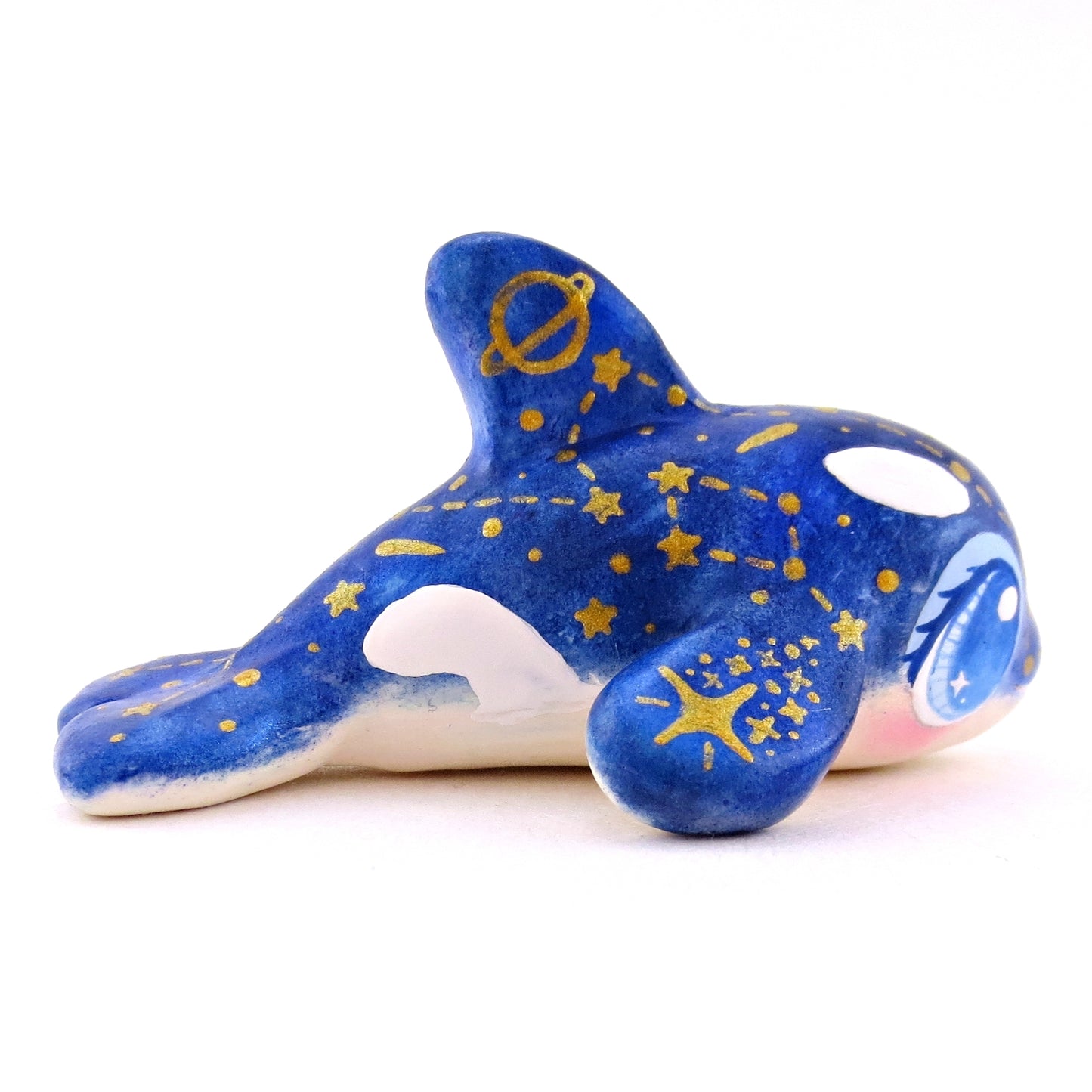 Dark Blue Constellation Orca Figurine - Polymer Clay Celestial Sea Animals