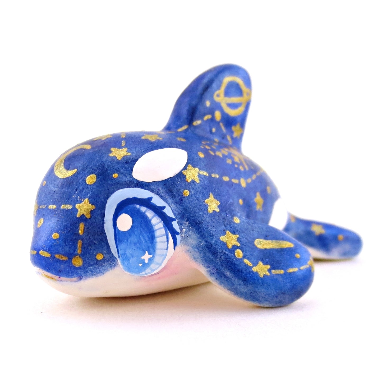 Dark Blue Constellation Orca Figurine - Polymer Clay Celestial Sea Animals