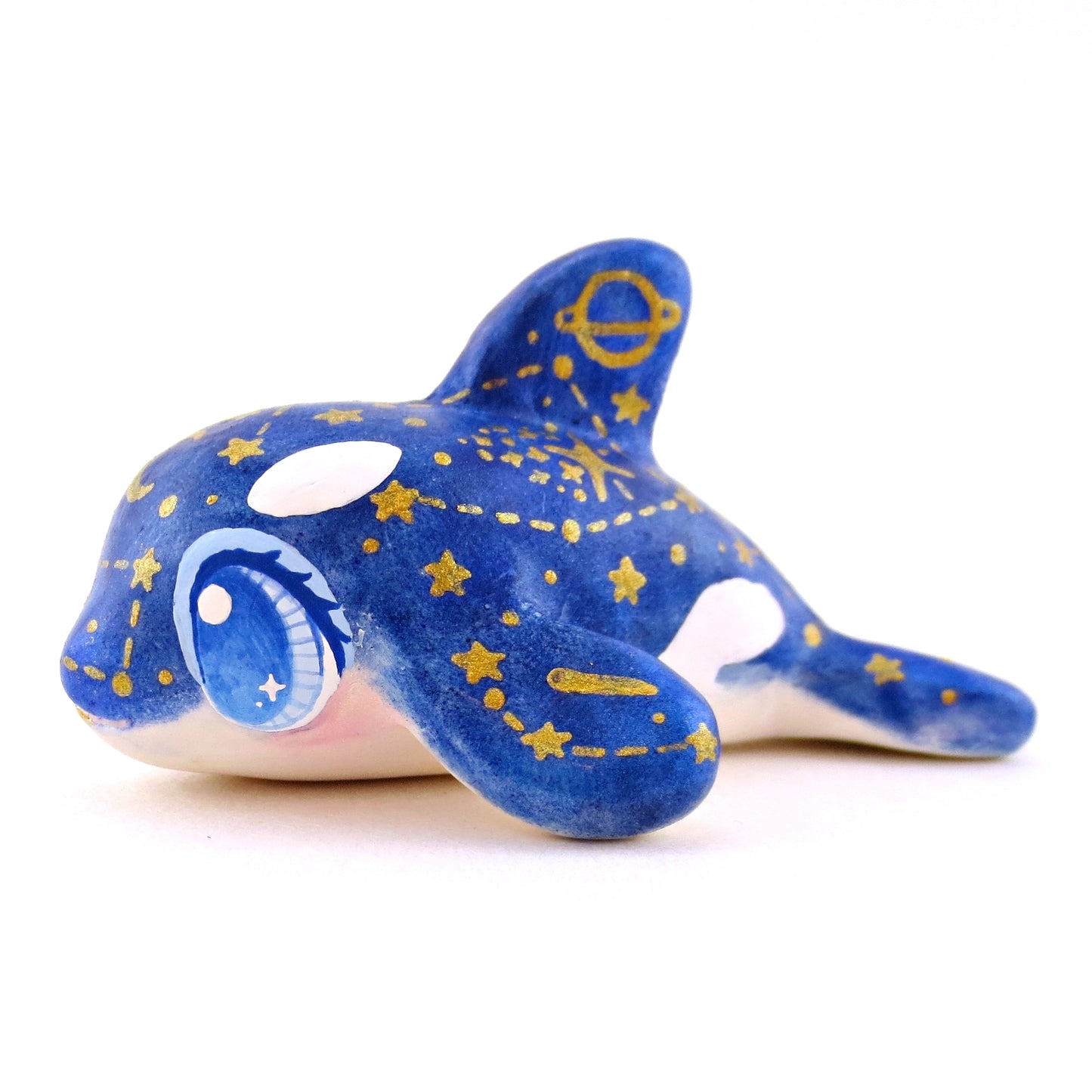 Dark Blue Constellation Orca Figurine - Polymer Clay Celestial Sea Animals