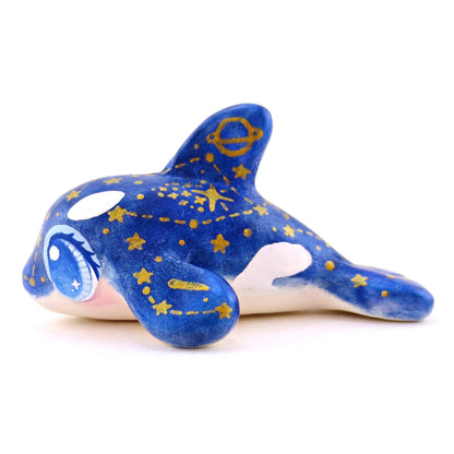 Dark Blue Constellation Orca Figurine - Polymer Clay Celestial Sea Animals