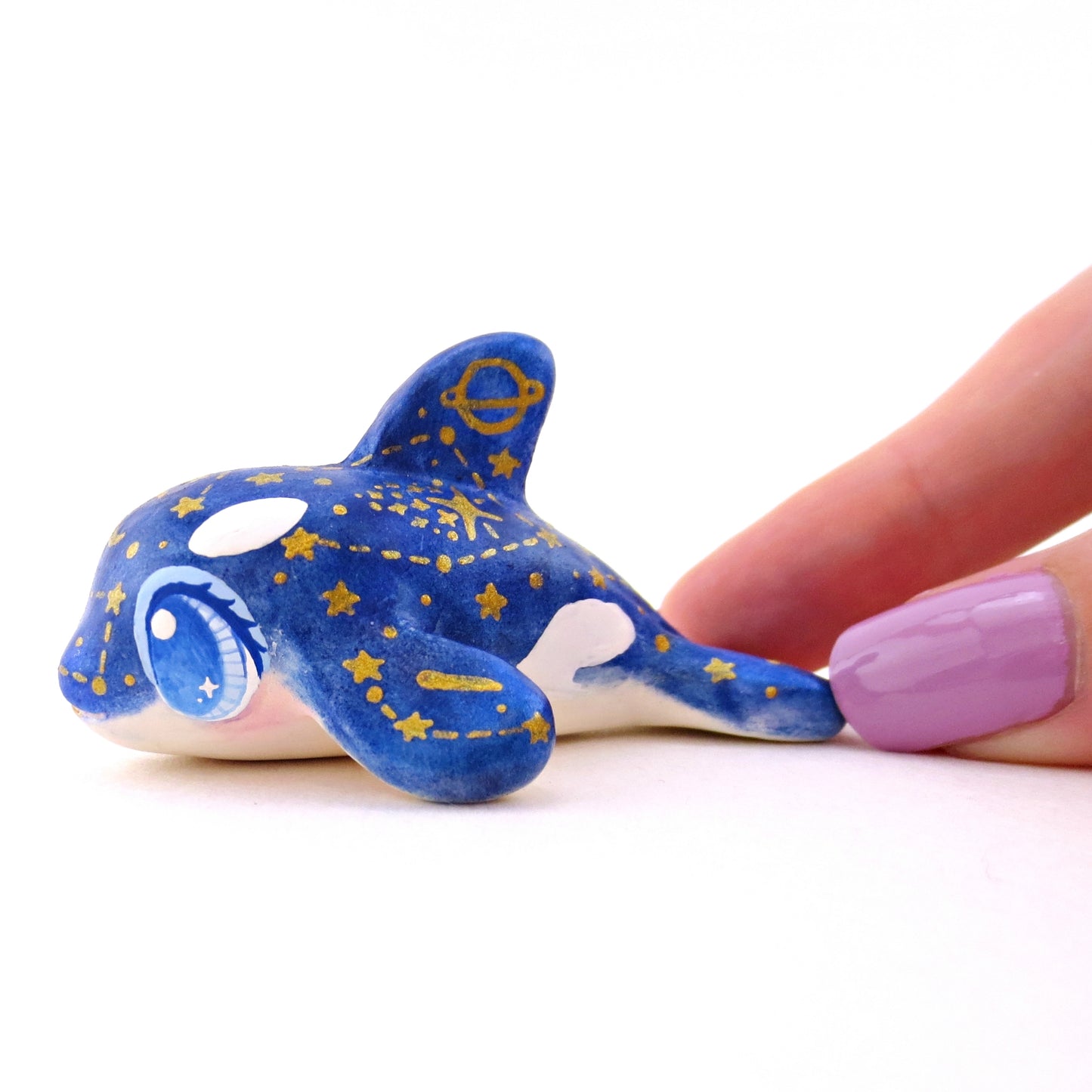 Dark Blue Constellation Orca Figurine - Polymer Clay Celestial Sea Animals