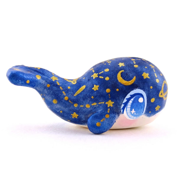 Dark Blue Constellation Chubby Whale Figurine - Polymer Clay Celestial Sea Animals