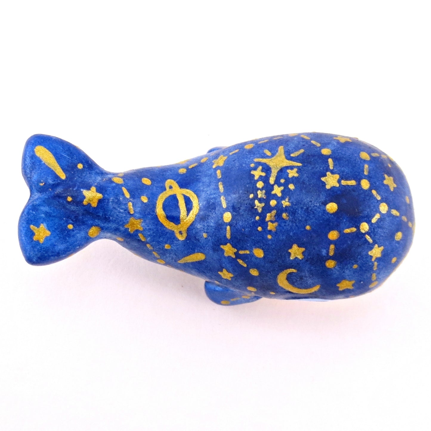 Dark Blue Constellation Chubby Whale Figurine - Polymer Clay Celestial Sea Animals