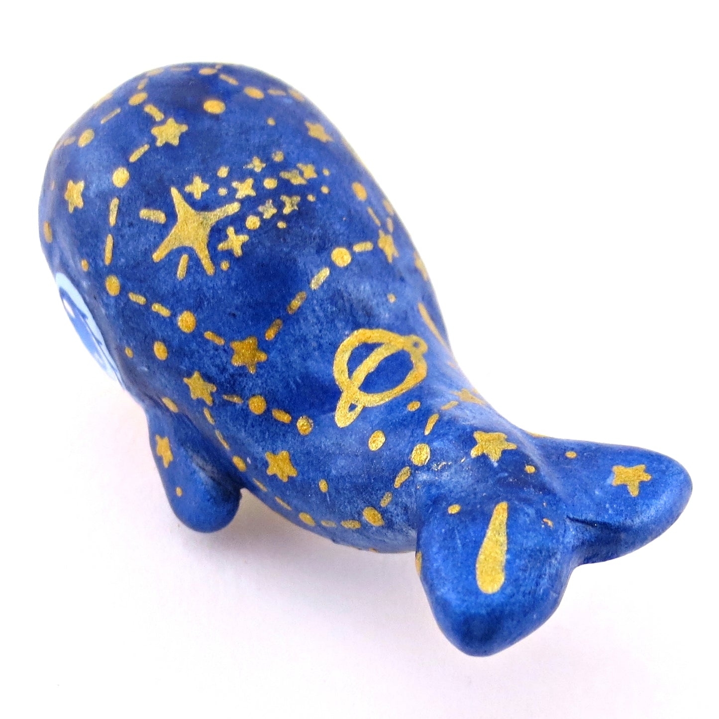 Dark Blue Constellation Chubby Whale Figurine - Polymer Clay Celestial Sea Animals