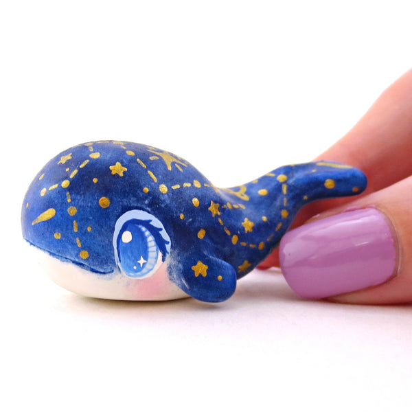 Dark Blue Constellation Chubby Whale Figurine - Polymer Clay Celestial Sea Animals