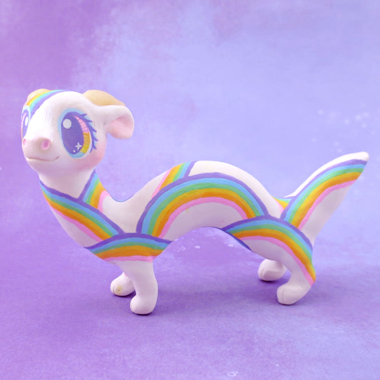 Rainbow Noodle Dragon Figurine - Polymer Clay Rainbow Animals