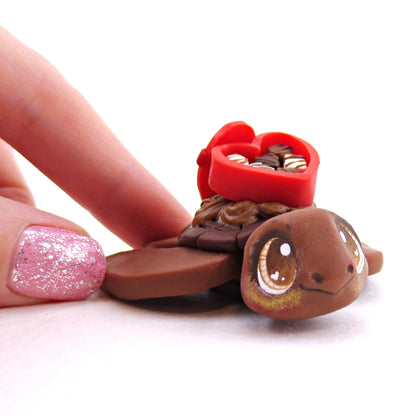 Milk Chocolate Box Dessert Turtle Figurine- Polymer Clay Valentine's Day Animal Collection