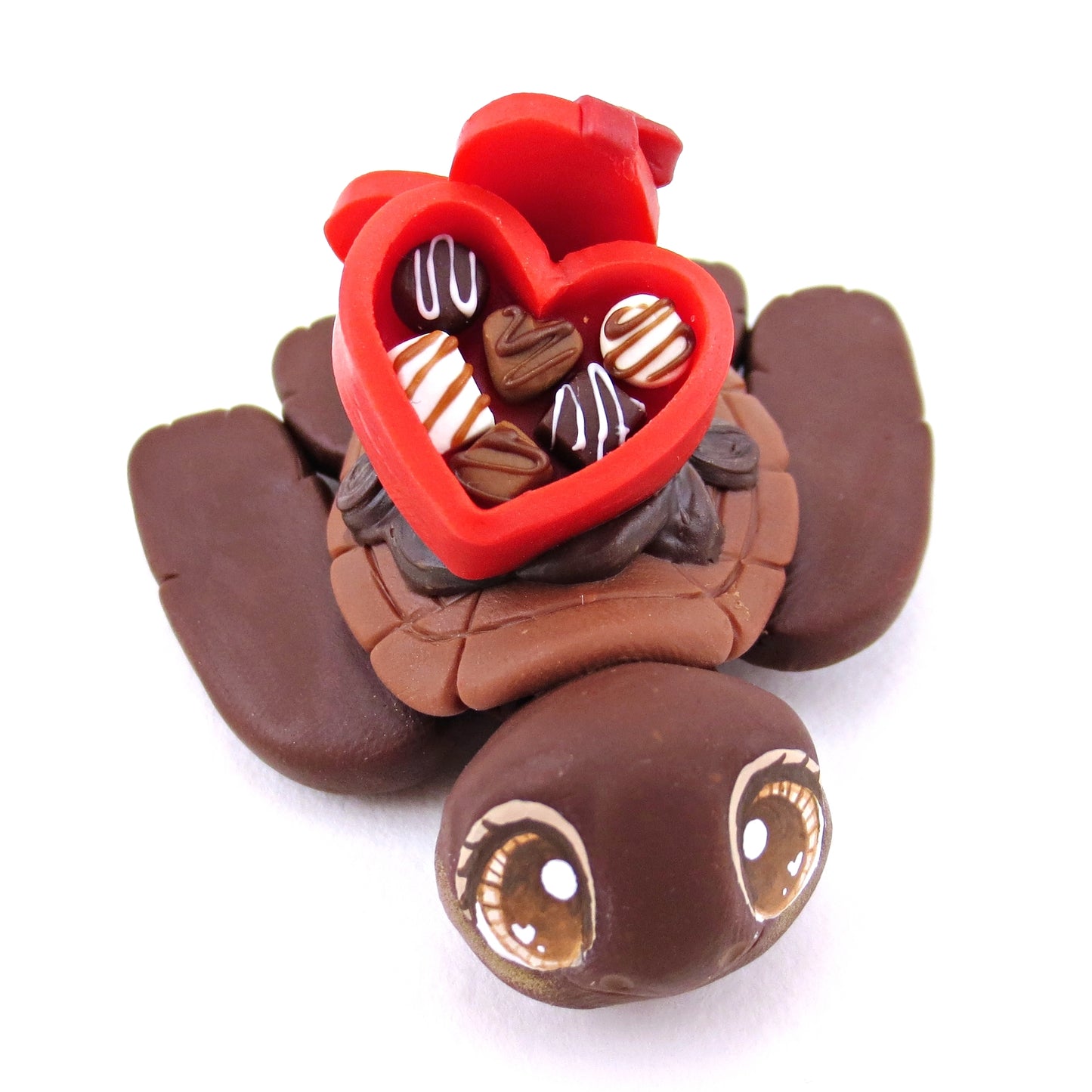 Dark Chocolate Box Dessert Turtle Figurine- Polymer Clay Valentine's Day Animal Collection