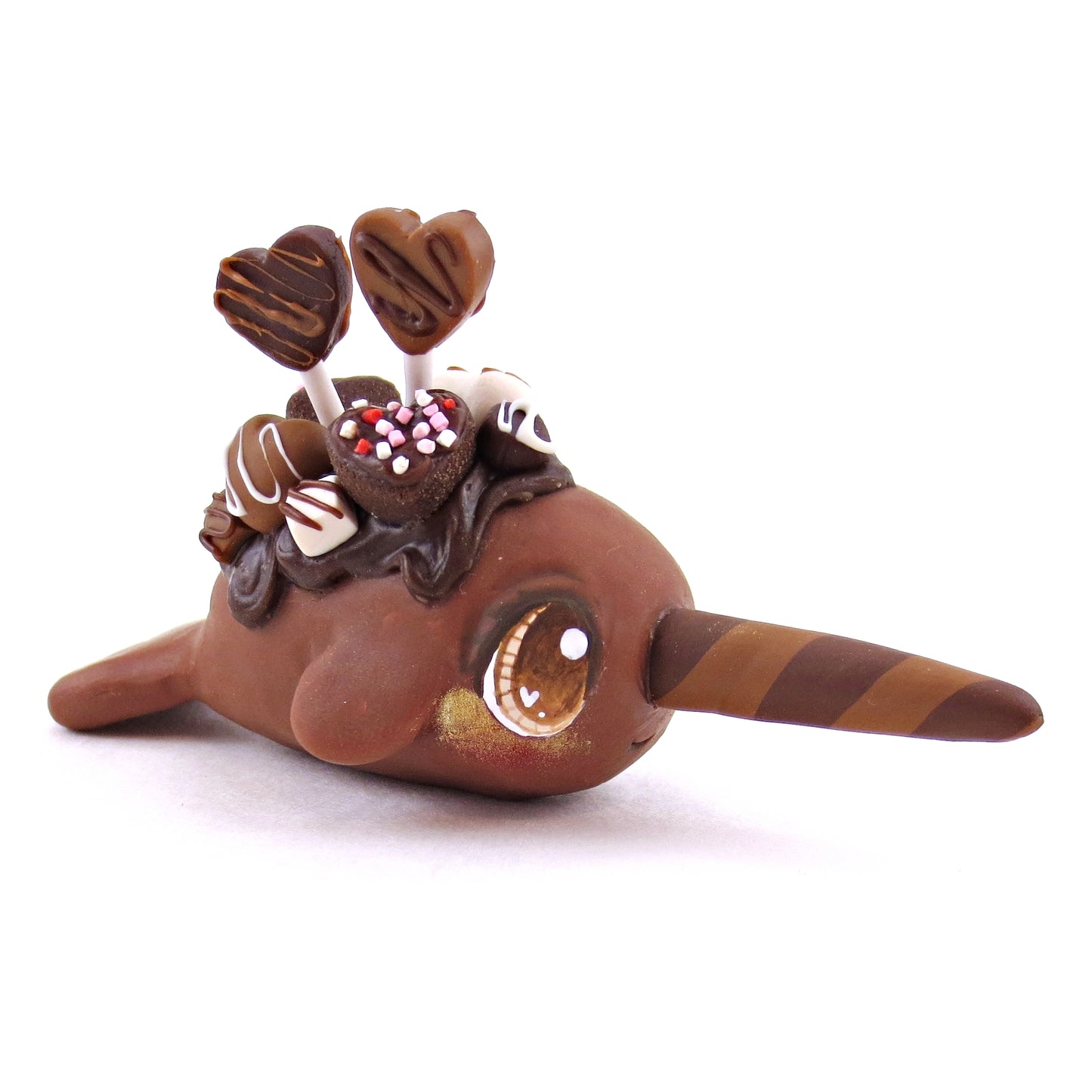 Loaded Milk Chocolate Narwhal Figurine- Polymer Clay Valentine's Day Animal Collection