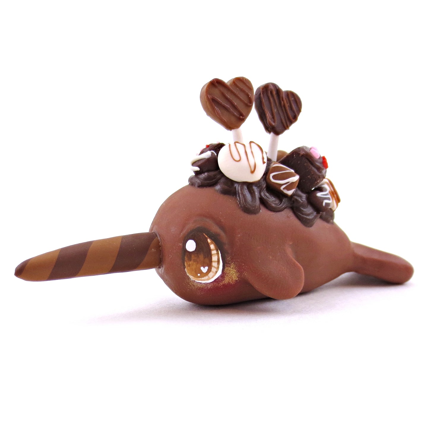 Loaded Milk Chocolate Narwhal Figurine- Polymer Clay Valentine's Day Animal Collection