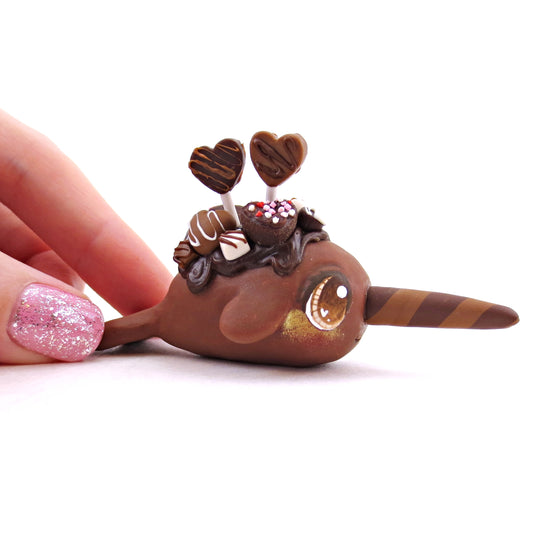 Loaded Milk Chocolate Narwhal Figurine- Polymer Clay Valentine's Day Animal Collection