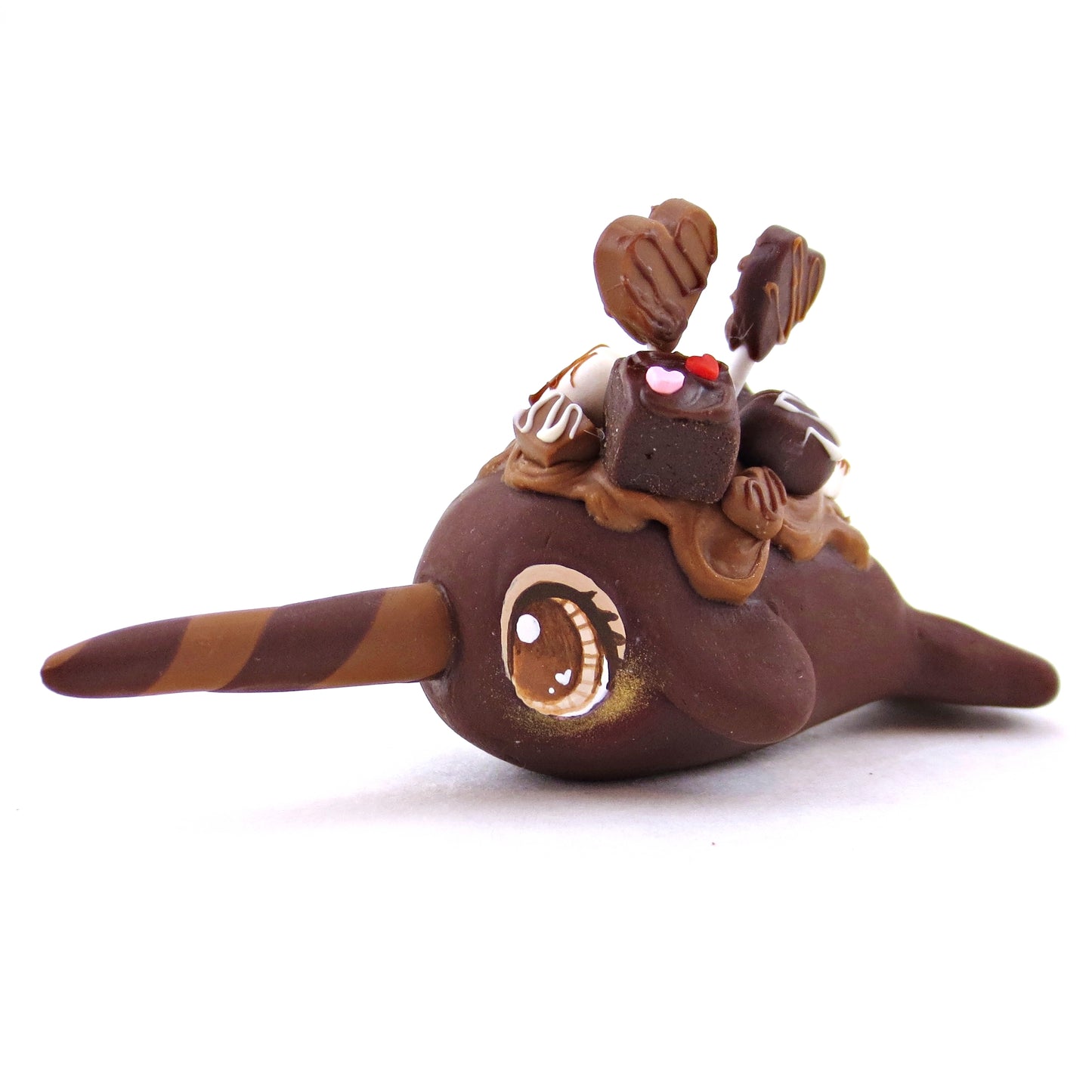 Loaded Dark Chocolate Narwhal Figurine- Polymer Clay Valentine's Day Animal Collection