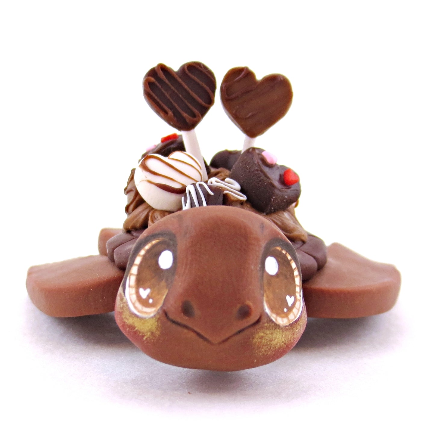 Milk Chocolate Dessert Loaded Turtle Figurine - Polymer Clay Valentine's Day Animal Collection