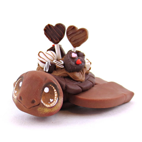 Milk Chocolate Dessert Loaded Turtle Figurine - Polymer Clay Valentine's Day Animal Collection