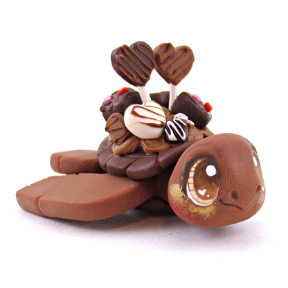 Milk Chocolate Dessert Loaded Turtle Figurine - Polymer Clay Valentine's Day Animal Collection