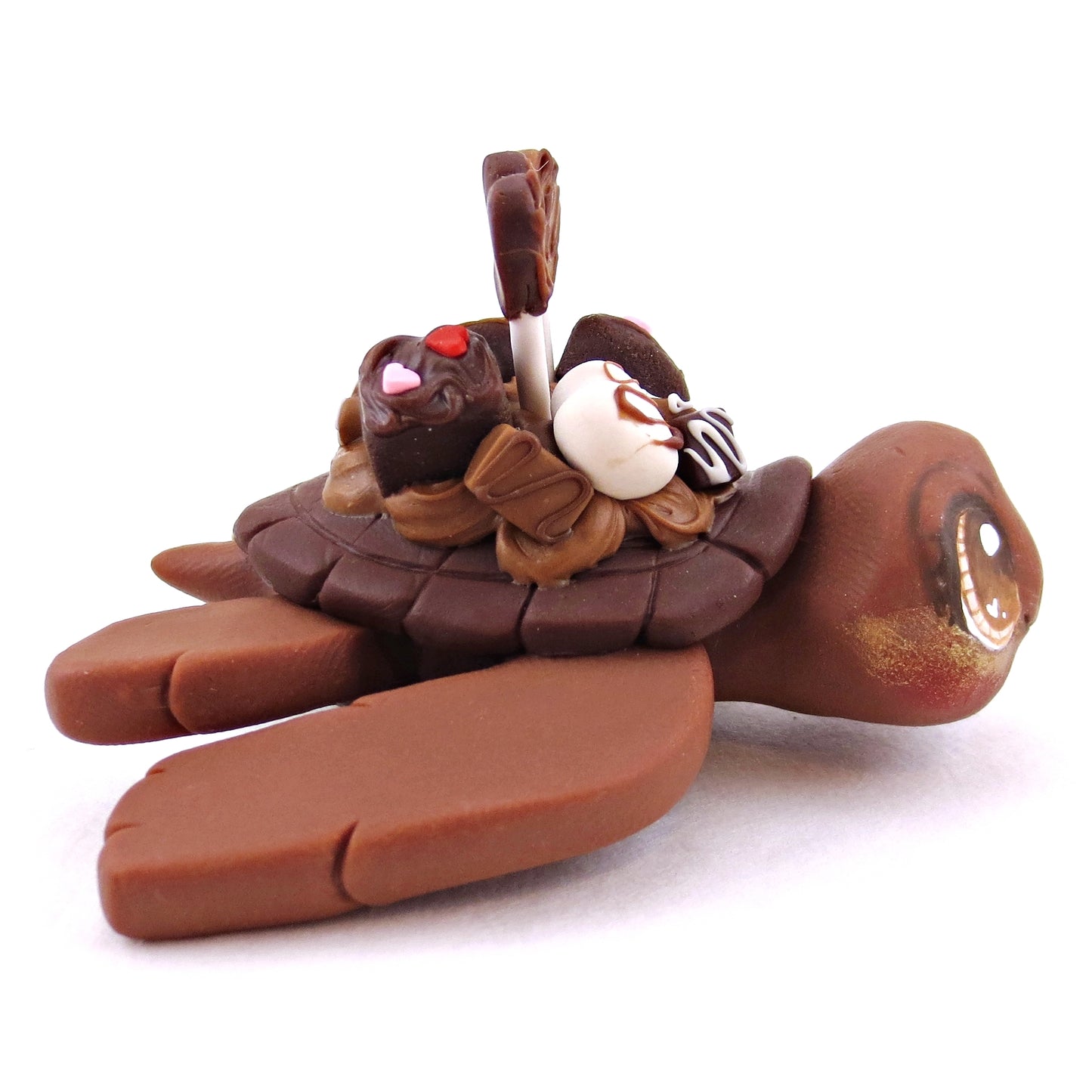 Milk Chocolate Dessert Loaded Turtle Figurine - Polymer Clay Valentine's Day Animal Collection