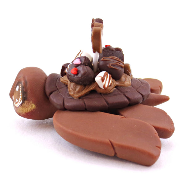 Milk Chocolate Dessert Loaded Turtle Figurine - Polymer Clay Valentine's Day Animal Collection