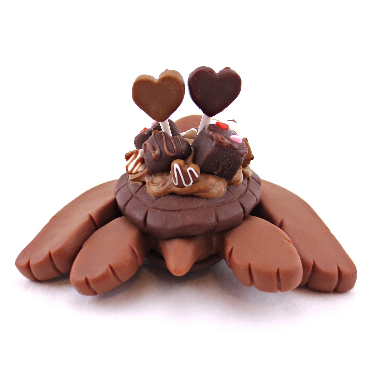 Milk Chocolate Dessert Loaded Turtle Figurine - Polymer Clay Valentine's Day Animal Collection