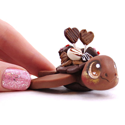 Milk Chocolate Dessert Loaded Turtle Figurine - Polymer Clay Valentine's Day Animal Collection