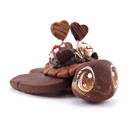 Dark Chocolate Dessert Loaded Turtle Figurine - Polymer Clay Valentine's Day Animal Collection