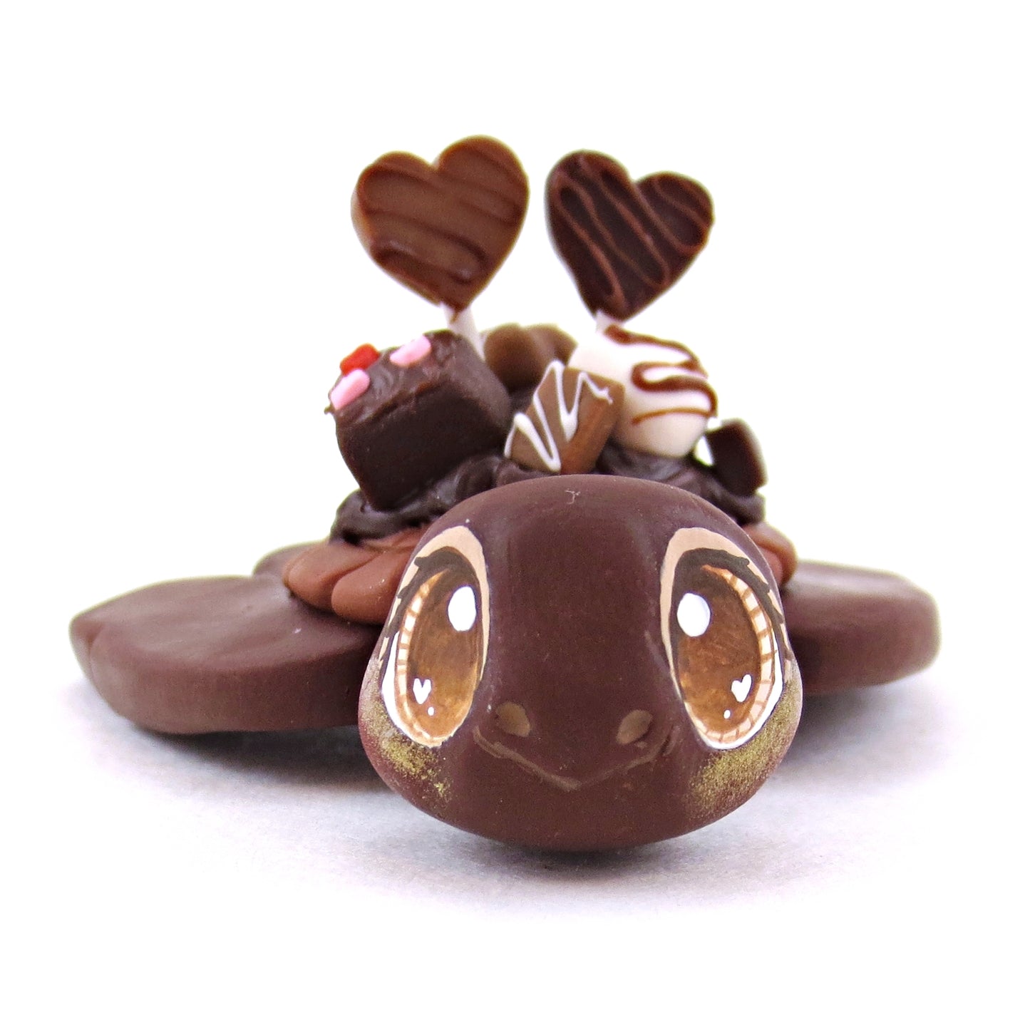 Dark Chocolate Dessert Loaded Turtle Figurine - Polymer Clay Valentine's Day Animal Collection