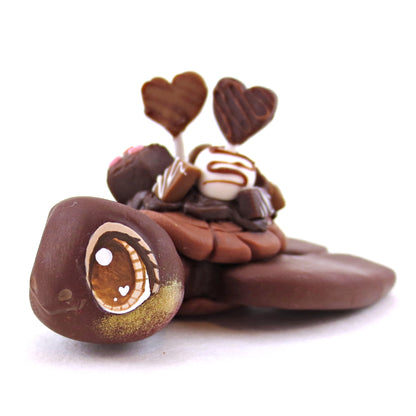 Dark Chocolate Dessert Loaded Turtle Figurine - Polymer Clay Valentine's Day Animal Collection