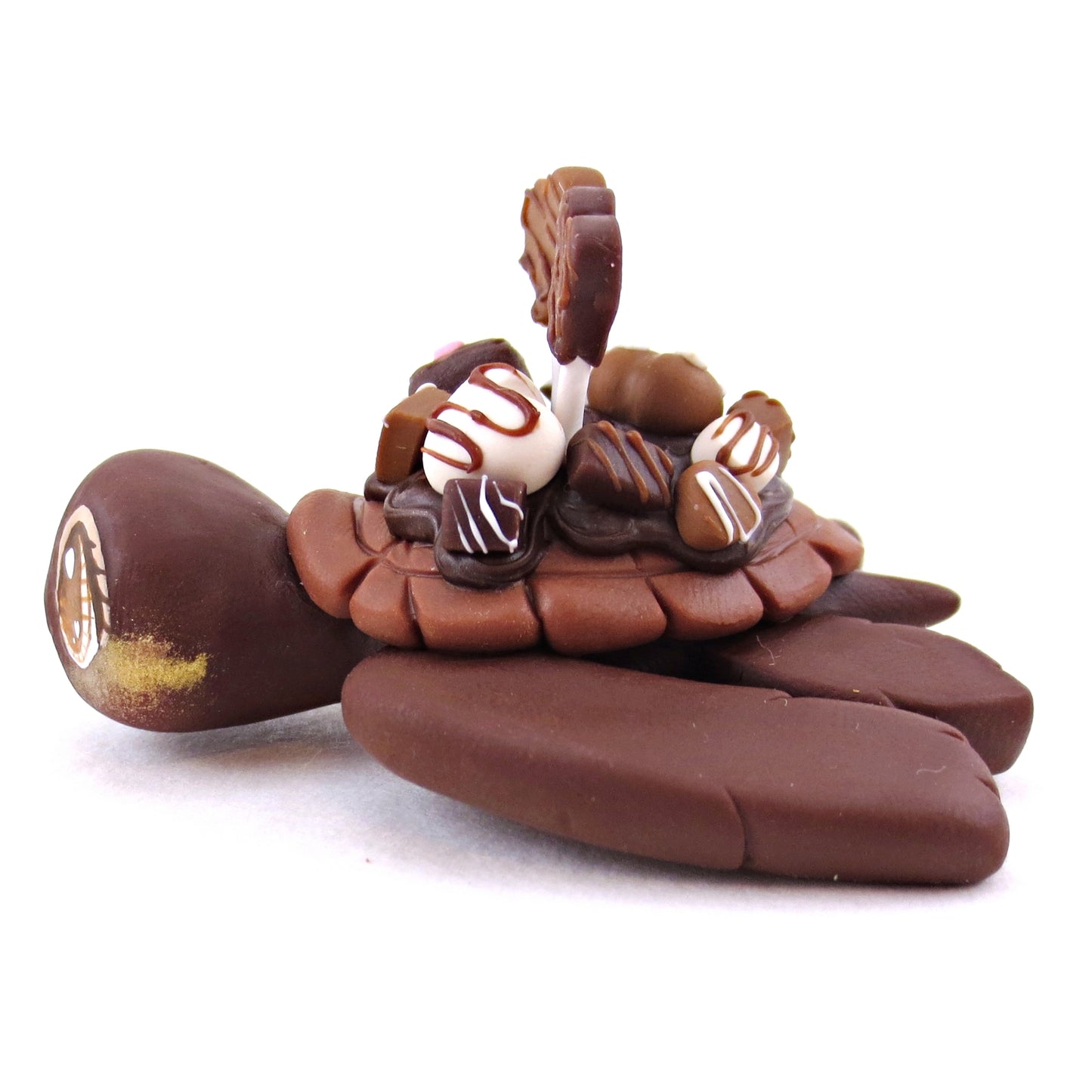 Dark Chocolate Dessert Loaded Turtle Figurine - Polymer Clay Valentine's Day Animal Collection