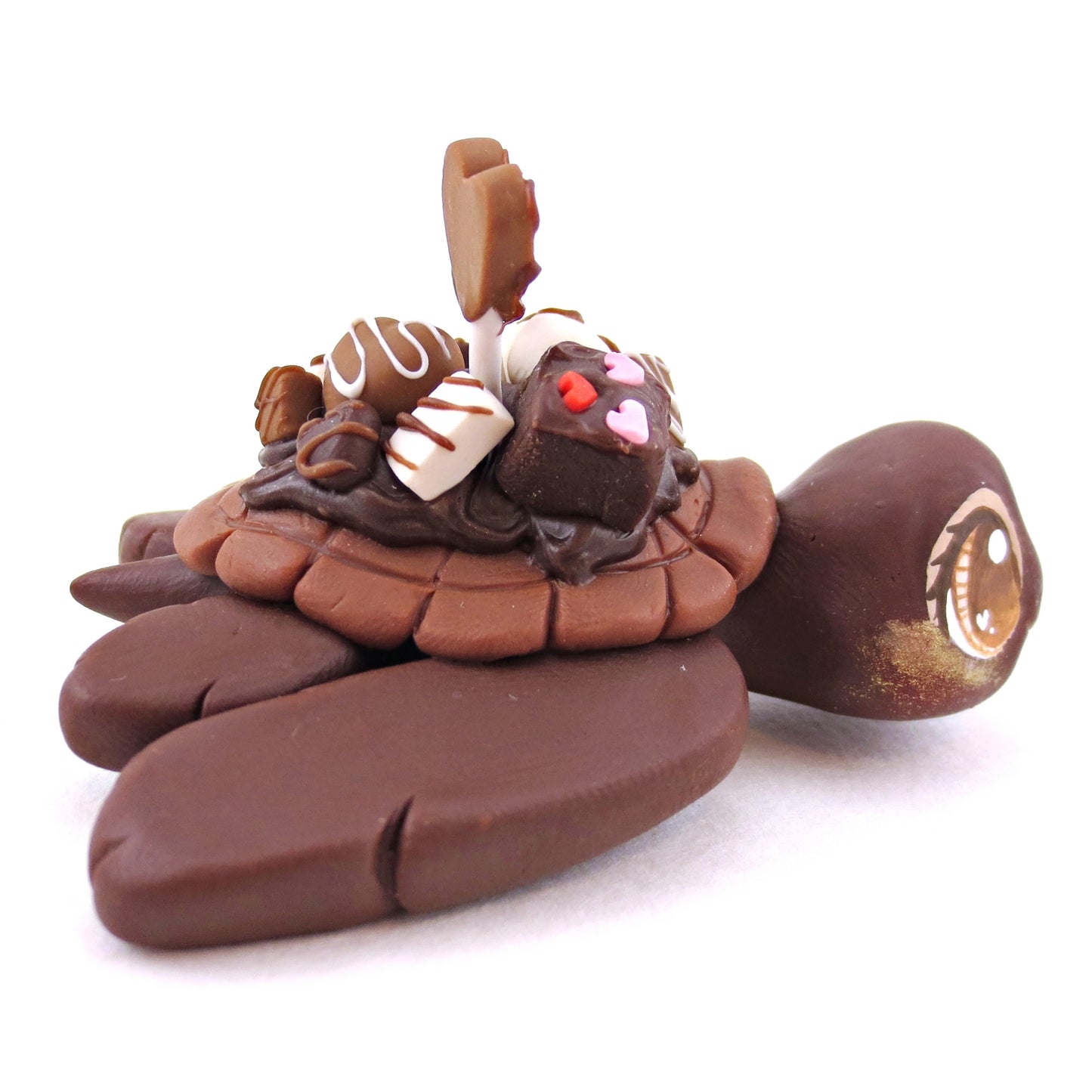 Dark Chocolate Dessert Loaded Turtle Figurine - Polymer Clay Valentine's Day Animal Collection