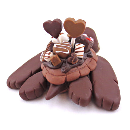 Dark Chocolate Dessert Loaded Turtle Figurine - Polymer Clay Valentine's Day Animal Collection