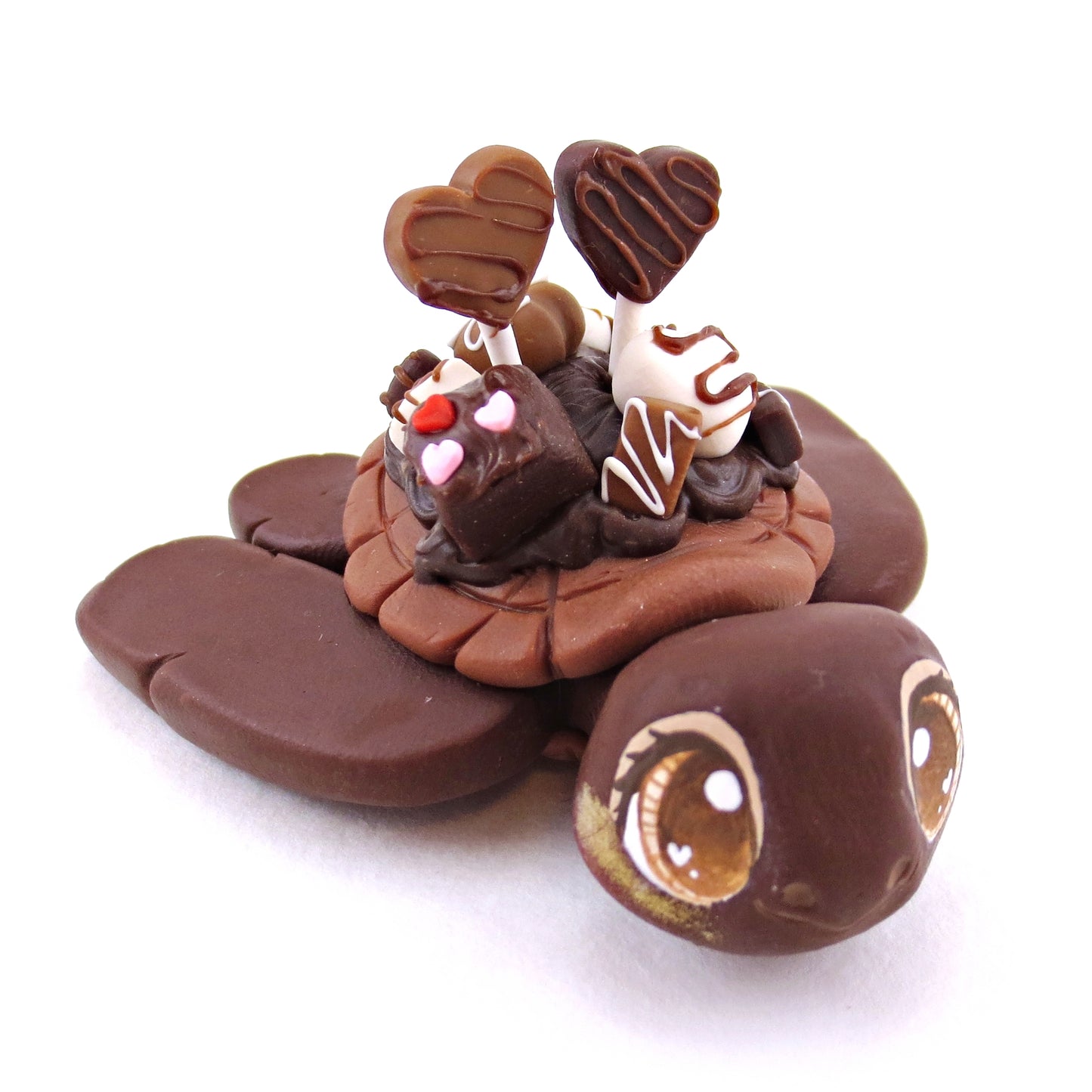 Dark Chocolate Dessert Loaded Turtle Figurine - Polymer Clay Valentine's Day Animal Collection