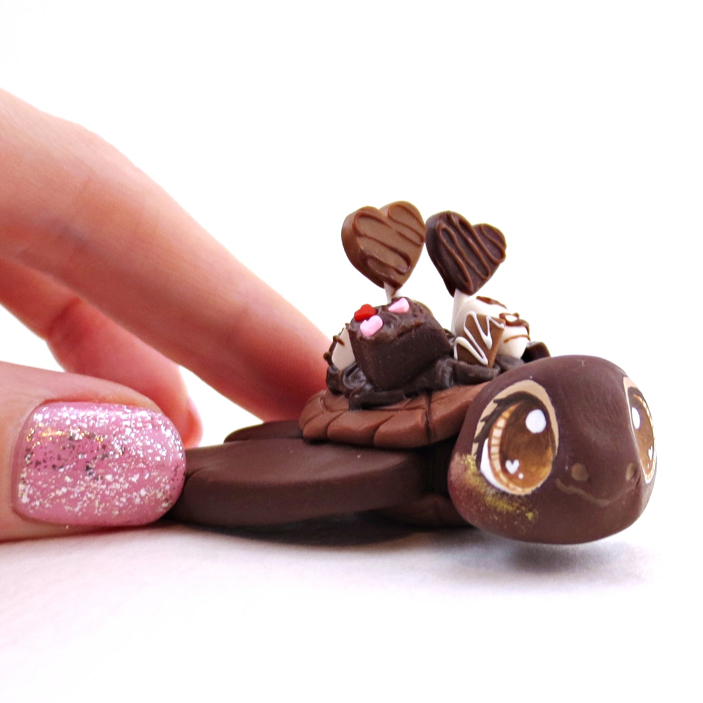 Dark Chocolate Dessert Loaded Turtle Figurine - Polymer Clay Valentine's Day Animal Collection