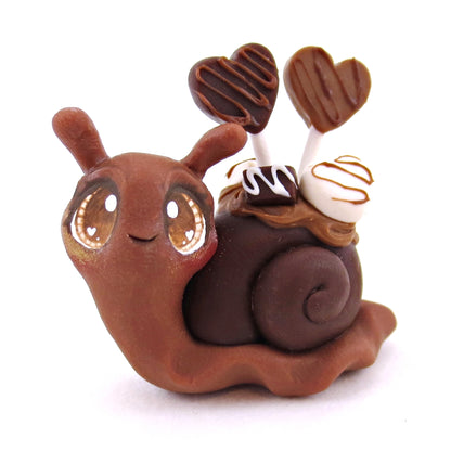 Chocolate Lollipop Dessert Snail Figurine - Polymer Clay Valentine's Day Animal Collection