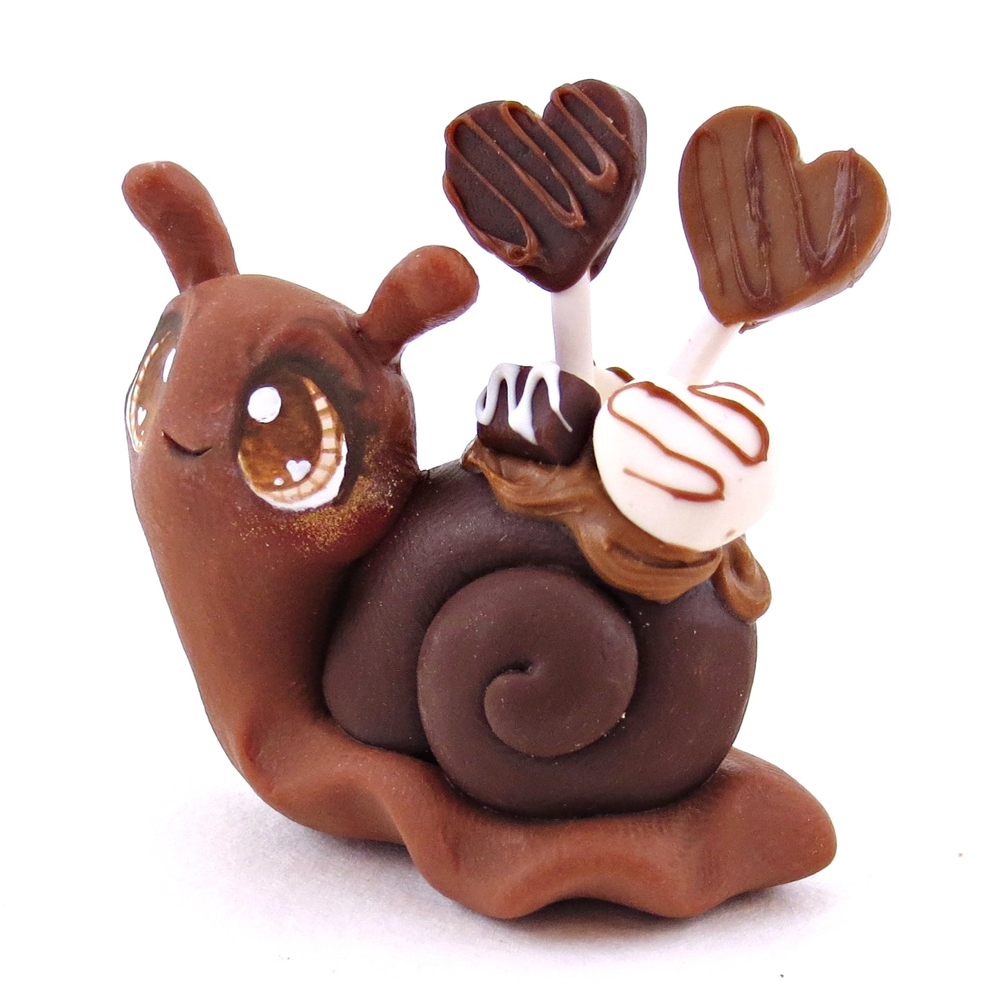 Chocolate Lollipop Dessert Snail Figurine - Polymer Clay Valentine's Day Animal Collection