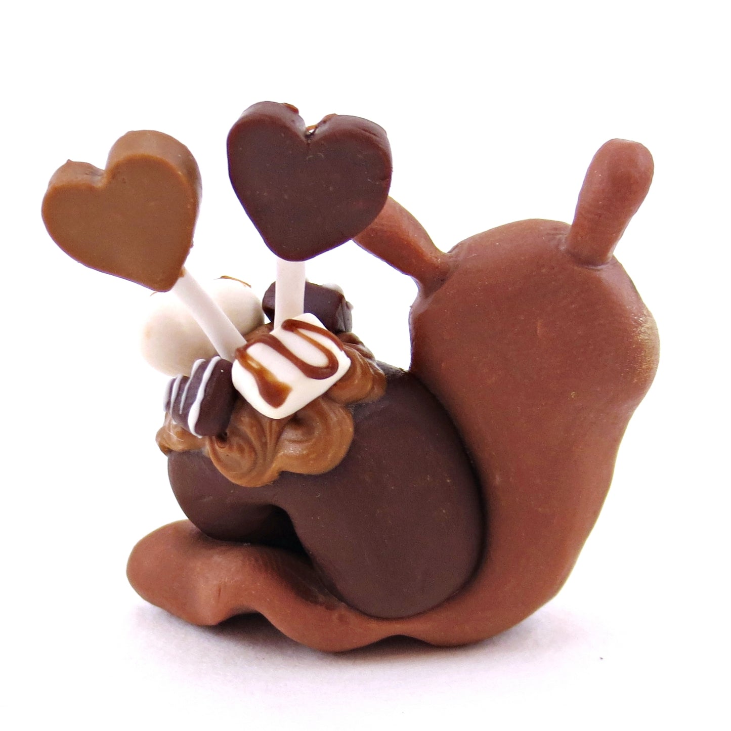 Chocolate Lollipop Dessert Snail Figurine - Polymer Clay Valentine's Day Animal Collection