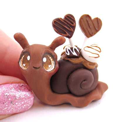 Chocolate Lollipop Dessert Snail Figurine - Polymer Clay Valentine's Day Animal Collection